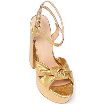 YODEKS Women's High Heels Sandals| Chunky Heel Platform Pumps| Peep Toe Ankle Strap Fashion Animal Print Summer Dress Shoes Gold 8 M US