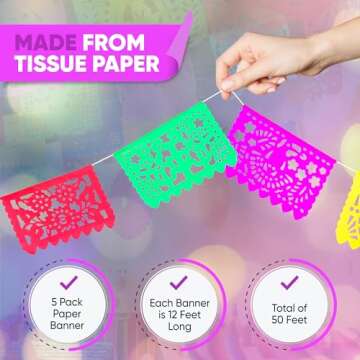 MexFabricSupplies Papel Picado Banners | Authentic Mexican Party Decor 60 ft