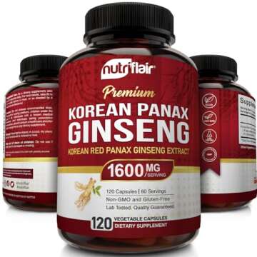 NutriFlair Korean Red Panax Ginseng 1600mg, 120 Vegan Capsules - 5% Ginsenosides