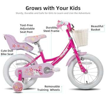 JOYSTAR Unicorn 14 Inch Kids Bike | Perfect for Girls Ages 3-5 with Doll Seat and Basket