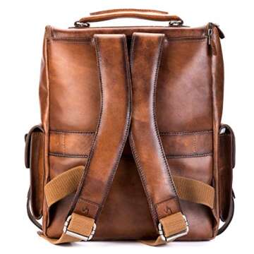 VELEZ Full Grain Leather Backpack for Men and Women - 15.6 Inch Laptop Bag - Tan Designer Bookbag - ...