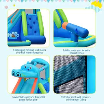 BOUNTECH Inflatable Hippo Themed Water Slide for Kids