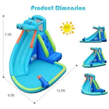 BOUNTECH Inflatable Hippo Themed Water Slide for Kids