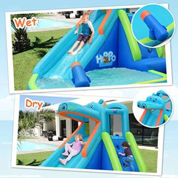 BOUNTECH Inflatable Hippo Themed Water Slide for Kids