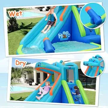 BOUNTECH Inflatable Hippo Themed Water Slide for Kids