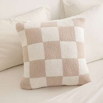 NIDITW Set of 2 Ultra Soft Khaki Checkerboard Throw Pillow Cover Microfiber Chessboard Gingham Cushi...