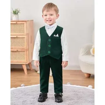 YALLET Baby Boy Clothes Suit 0-24 Months Infant Gentleman Outfits Formal Dress Shirt+Bowtie+Vest+Pants Set Baby Wedding Suits Green