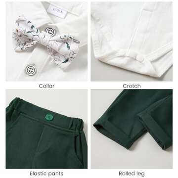 YALLET Baby Boy Clothes Suit 0-24 Months Infant Gentleman Outfits Formal Dress Shirt+Bowtie+Vest+Pants Set Baby Wedding Suits Green