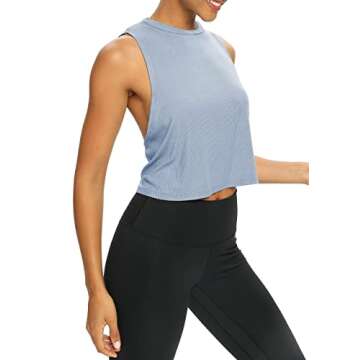 Bestisun Women's Yoga Workout Top with Open Back Design - Light Blue