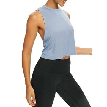 Bestisun Women's Yoga Workout Top with Open Back Design - Light Blue