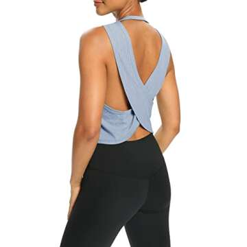 Bestisun Women's Yoga Workout Top with Open Back Design - Light Blue