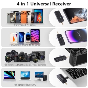 QINOJA Wireless Lavalier Microphone for iPhone/Android Phone/Camera/Computer - 4 in 1 Clip-on Microp...