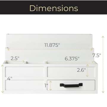 BLU MONACO White Desktop Organizer with Drawer – Paper Wood Bill & Mail Organizer for Office Desk,...