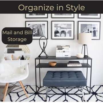 BLU MONACO White Desktop Organizer with Drawer – Paper Wood Bill & Mail Organizer for Office Desk, Countertop & Workspace Storage