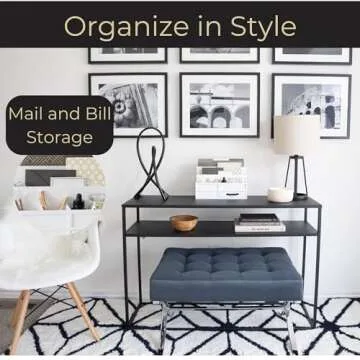 BLU MONACO White Desktop Organizer with Drawer – Paper Wood Bill & Mail Organizer for Office Desk, Countertop & Workspace Storage