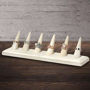 MOOCA 2 Pcs Set Finger Ring Stand Jewelry Display Holder Showcase Display Stands, 11 x 2 1/4 x 2 3/4, Wash White Color