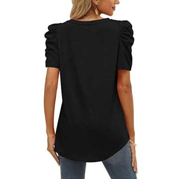 Women's Summer Shirts Casual Puff Sleeve Tops Casual Short Sleeve T-Shirts Black XXS