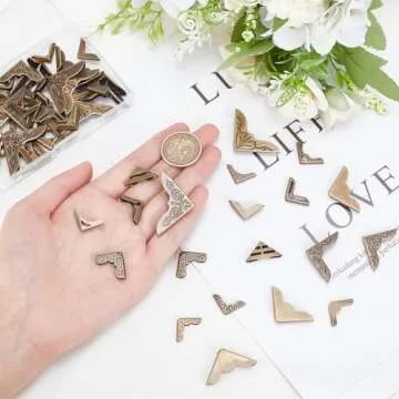 PH PandaHall 60 pcs Antique Bronze Metal Corner Protectors