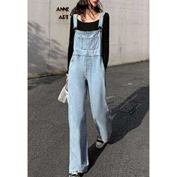 Flygo Womens Casual Adjustable Strap Denim Bib Overalls Jumpsuit Rompers L Light Blue