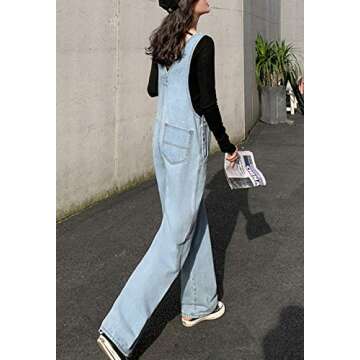 Flygo Womens Casual Adjustable Strap Denim Bib Overalls Jumpsuit Rompers L Light Blue