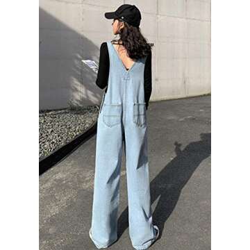 Flygo Womens Casual Adjustable Strap Denim Bib Overalls Jumpsuit Rompers L Light Blue