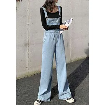 Flygo Womens Casual Adjustable Strap Denim Bib Overalls Jumpsuit Rompers L Light Blue