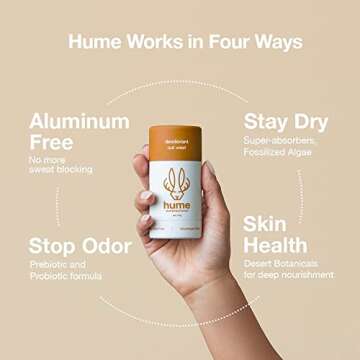 Hume Supernatural Aluminum Free Deodorant for Women & Men - Safe for Sensitive Skin - Probiotic, Pla...