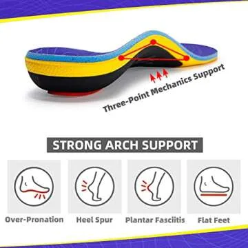 VALSOLE Orthotic Insoles for Plantar Fasciitis - 220+ lbs Support, High Arch, Flat Feet - Absorb Shock in Work Boots and Shoes