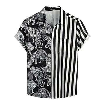 VATPAVE Men's Hawaiian Flamingo Shirts Casual Tropical Short Sleeve Button Down Shirt Summer Beach S...