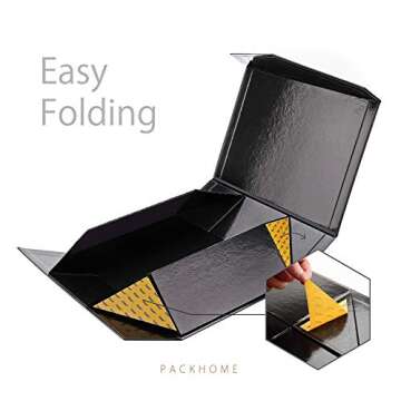 PACKHOME 2 Large Gift Boxes with Lids, Sturdy Collapsible Gift Boxes, Glossy Black, Grass Texture, 13.9 x 9 x 4.4 Inches, Multiple Occasions