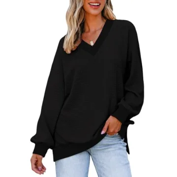 Dokotoo Women's Fall Fashion V Neck Waffle Knit Tops 2024