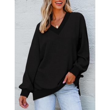 Stylish Dokotoo Women's V Neck Waffle Knit Tops 2024
