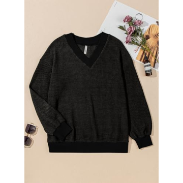 Stylish Dokotoo Women's V Neck Waffle Knit Tops 2024