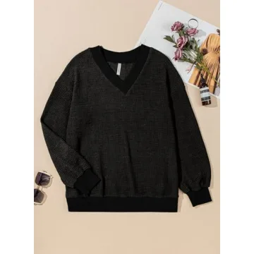 Stylish Dokotoo Women's V Neck Waffle Knit Tops 2024