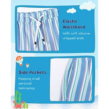 SURF CUZ Boys Swim Trunks with Boxer Brief Liner 2 in 1 Toddler Stretch Swimsuit Shorts Quick Dry Swimming Bathing Suit Blue Orange Stripes 4T