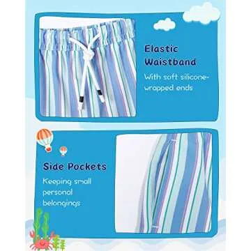 SURF CUZ Boys Swim Trunks with Boxer Brief Liner 2 in 1 Toddler Stretch Swimsuit Shorts Quick Dry Swimming Bathing Suit Blue Orange Stripes 4T