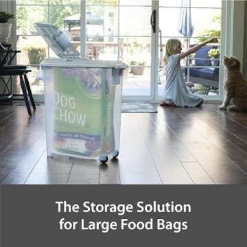 Buddeez 80-Quart Roll-Away Pet and Large Animal Food Dispenser with Scoop