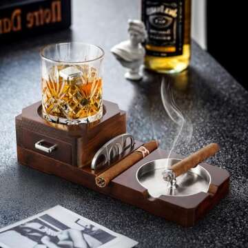 Grovind Cigar Ashtrays - Elegant Whiskey Glass Tray Set