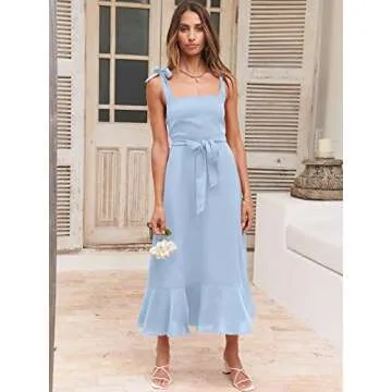 ANRABESS Women's Square Neck Ruffle Split Midi Elegant Formal Wedding Guest Cocktail Bridesmaid Graduation Party Dresses Sky Medium