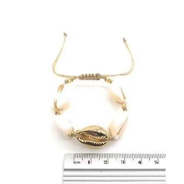 LESLIE BOULES Fashion Bracelet Natural Cowrie Shell Gold Plated Bead Novelty Jewelry
