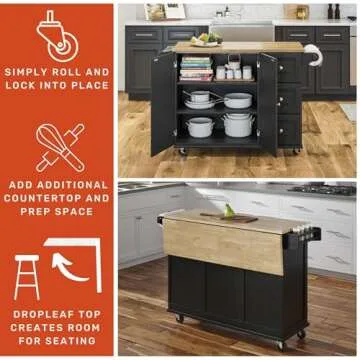 Homestyles Dolly Madison Kitchen Cart with Drop Leaf