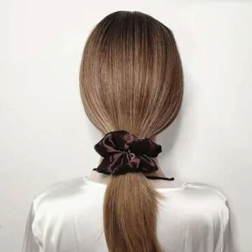 Sufermoe 12 Pcs Satin Silk Hair Scrunchies, 4.5 Inch Dark Brown Soft Hair Ties for Women and Girls, ...