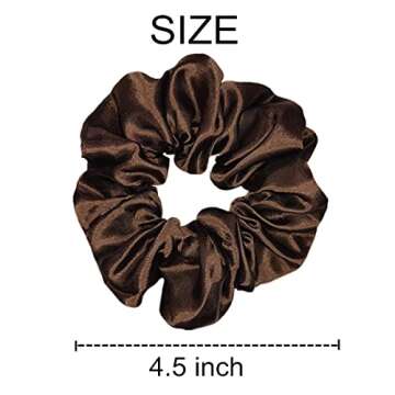 Sufermoe 12 Pcs Satin Silk Hair Scrunchies, 4.5 Inch Dark Brown Soft Hair Ties for Women and Girls, Hair Accessories for Different Hairstyles and Occasions