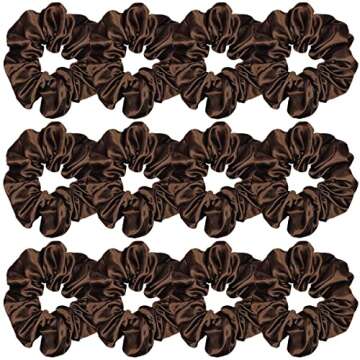Sufermoe 12 Pcs Satin Silk Hair Scrunchies, 4.5 Inch Dark Brown Soft Hair Ties for Women and Girls, Hair Accessories for Different Hairstyles and Occasions