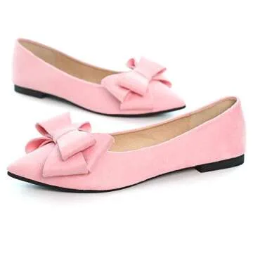 SAILING LU Bow-Knot Ballet Flats Womens Pointy Toe Flat Shoes Suede Dress Shoes Wear to Work Slip On Moccasins Dark Pink Size 9