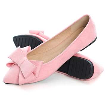 SAILING LU Bow-Knot Ballet Flats Womens Pointy Toe Flat Shoes Suede Dress Shoes Wear to Work Slip On Moccasins Dark Pink Size 9