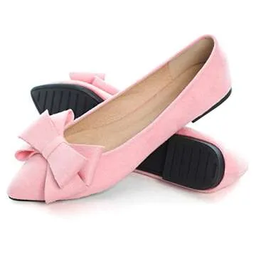 SAILING LU Bow-Knot Ballet Flats Womens Pointy Toe Flat Shoes Suede Dress Shoes Wear to Work Slip On Moccasins Dark Pink Size 9