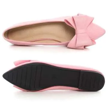 SAILING LU Bow-Knot Ballet Flats Womens Pointy Toe Flat Shoes Suede Dress Shoes Wear to Work Slip On Moccasins Dark Pink Size 9