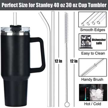 ALINK 8 Pack Replacement Glass Straws for Stanley 40 oz 30 oz Tumbler, 12 in Long Reusable Clear Str...