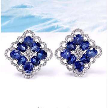GOWE 4.1cttw Oval Cut Natural Sapphire Clip Earrings 18K White Gold Real Diamond Earrings